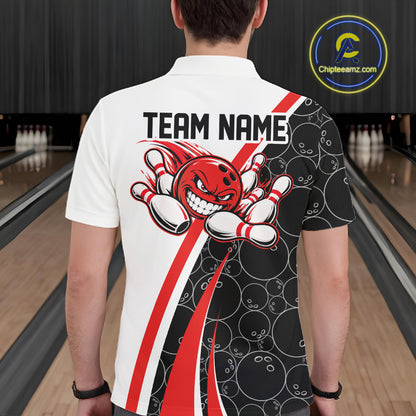 Custom Funny Red Bowling Ball Men Polo Team Shirt, Bowling Tournament Jersey IPHW12785