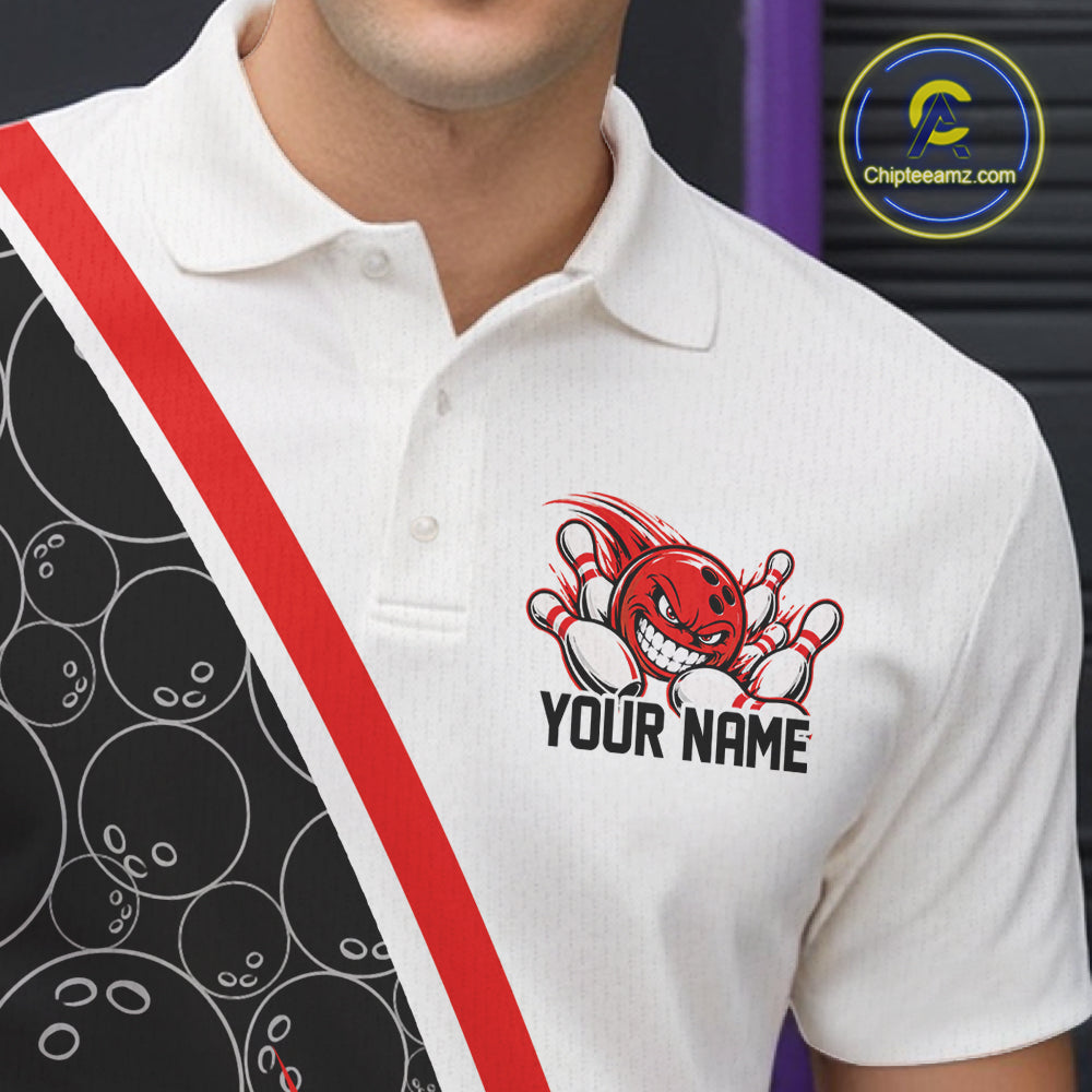 Custom Funny Red Bowling Ball Men Polo Team Shirt, Bowling Tournament Jersey IPHW12785