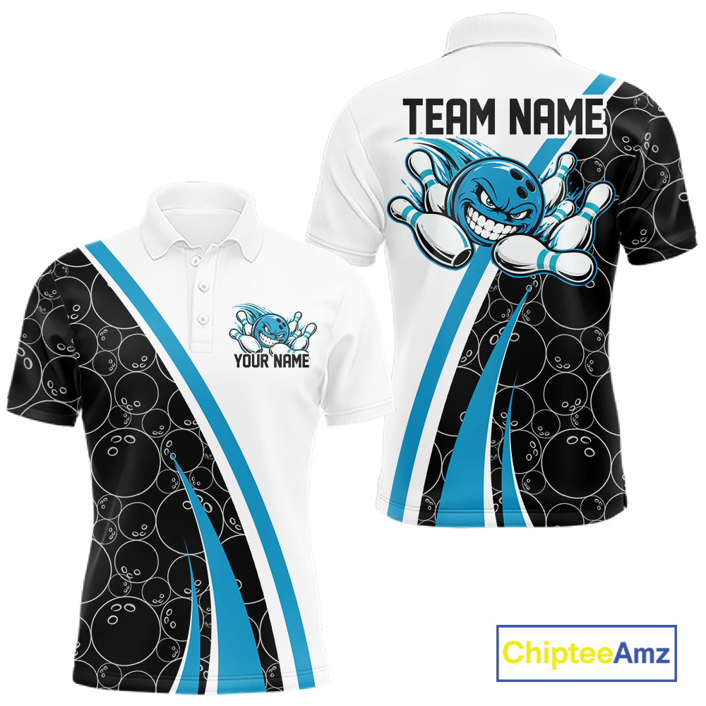 Custom Funny Blue Bowling Ball Men Polo Team Shirt, Bowling Tournament Jersey IPHW12786
