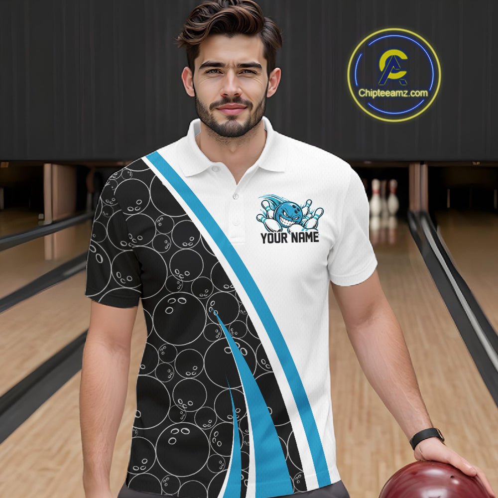 Custom Funny Blue Bowling Ball Men Polo Team Shirt, Bowling Tournament Jersey IPHW12786
