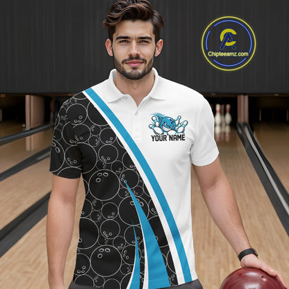 Custom Funny Blue Bowling Ball Men Polo Team Shirt, Bowling Tournament Jersey IPHW12786
