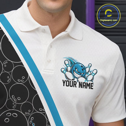 Custom Funny Blue Bowling Ball Men Polo Team Shirt, Bowling Tournament Jersey IPHW12786