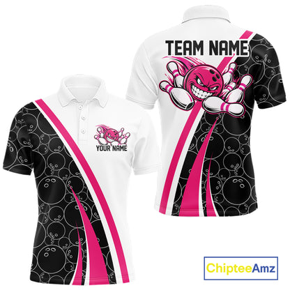 Custom Funny Pink Bowling Ball Men Polo Team Shirt, Bowling Tournament Jersey IPHW12787