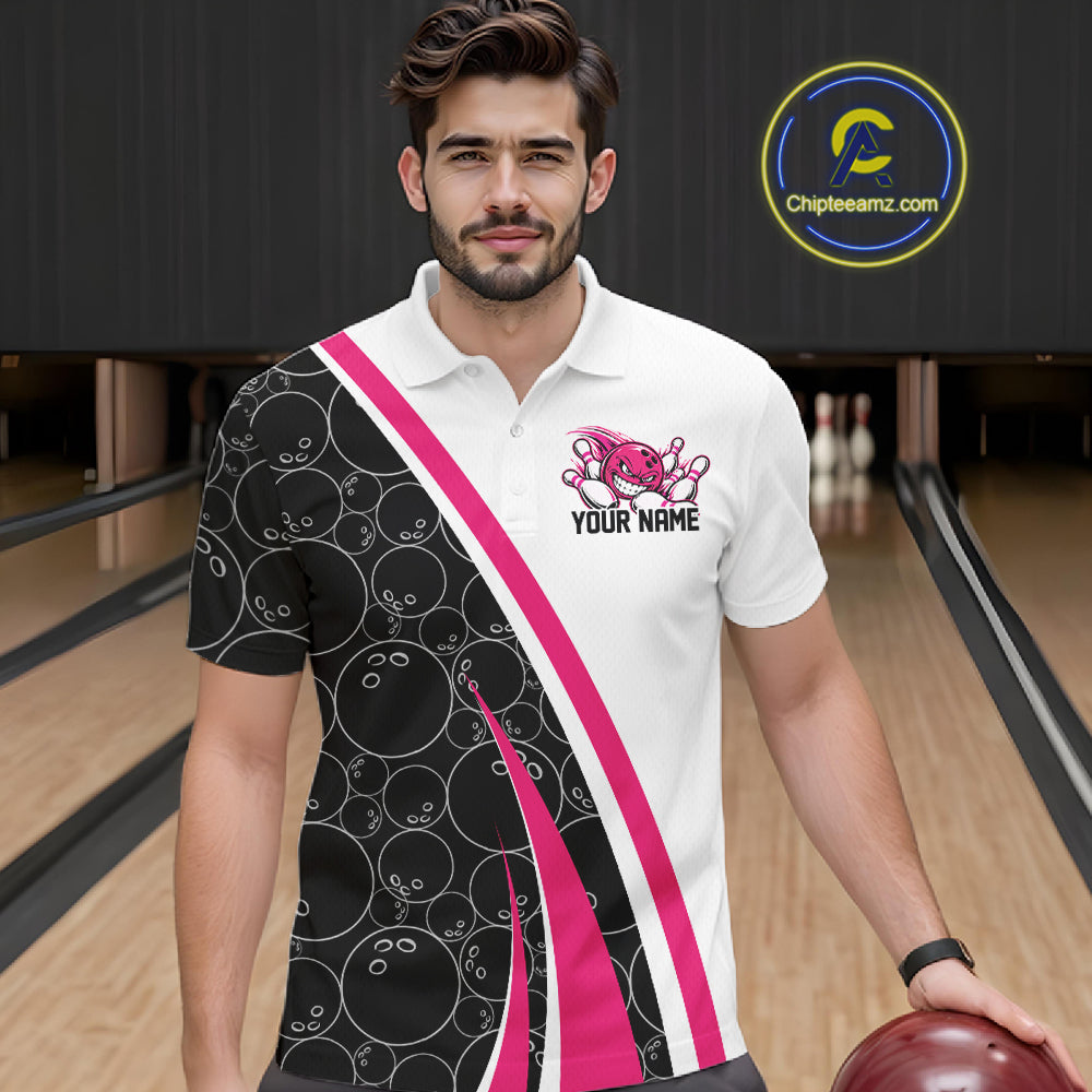Custom Funny Pink Bowling Ball Men Polo Team Shirt, Bowling Tournament Jersey IPHW12787