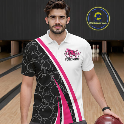 Custom Funny Pink Bowling Ball Men Polo Team Shirt, Bowling Tournament Jersey IPHW12787