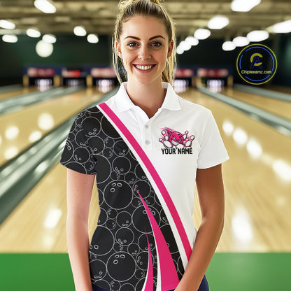 Custom Funny Pink Bowling Ball Women Polo Team Shirt, Bowling Tournament Jersey IPHW12787