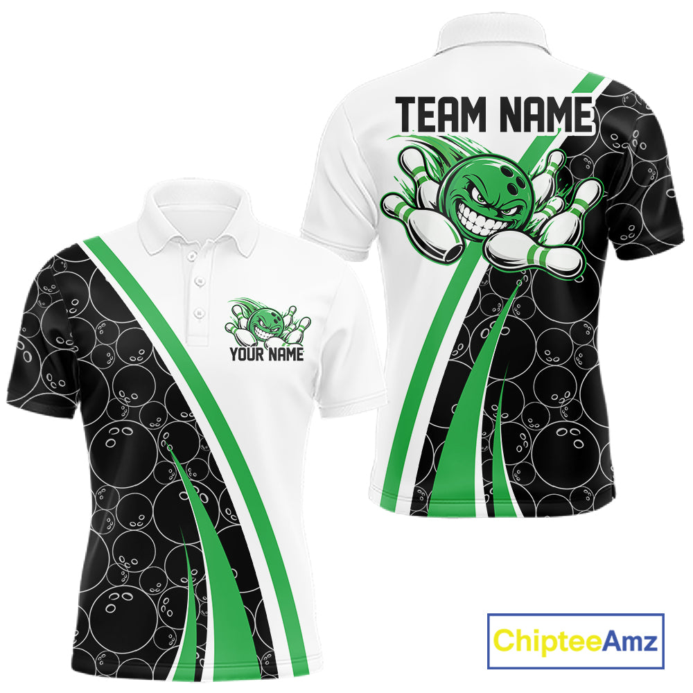 Custom Funny Green Bowling Ball Men Polo Team Shirt, Bowling Tournament Jersey IPHW12788