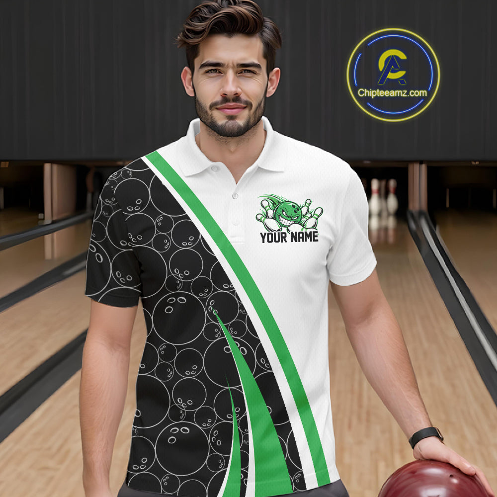 Custom Funny Green Bowling Ball Men Polo Team Shirt, Bowling Tournament Jersey IPHW12788