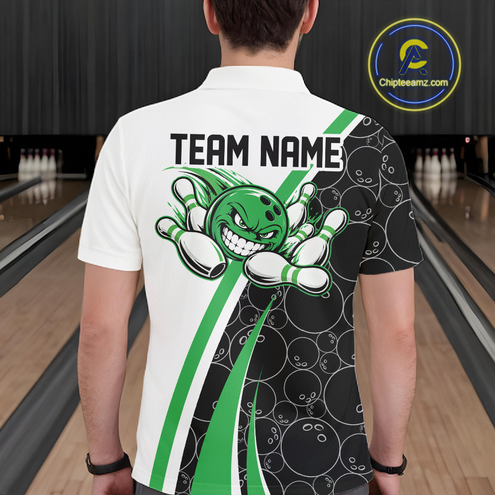 Custom Funny Green Bowling Ball Men Polo Team Shirt, Bowling Tournament Jersey IPHW12788