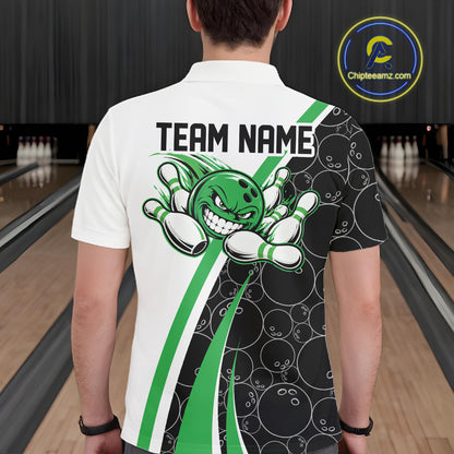 Custom Funny Green Bowling Ball Men Polo Team Shirt, Bowling Tournament Jersey IPHW12788