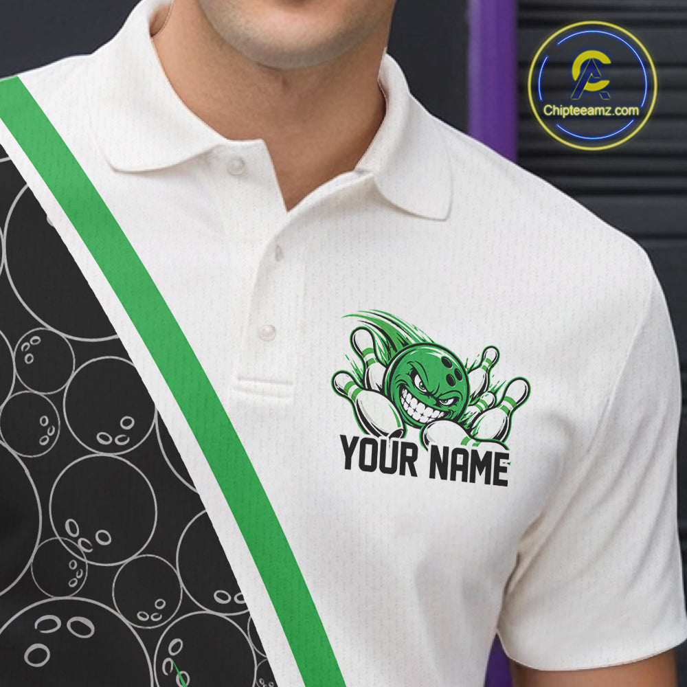 Custom Funny Green Bowling Ball Men Polo Team Shirt, Bowling Tournament Jersey IPHW12788