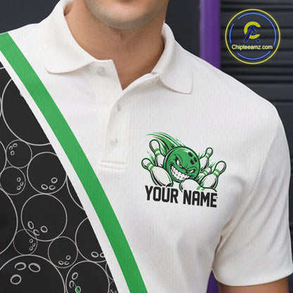 Custom Funny Green Bowling Ball Men Polo Team Shirt, Bowling Tournament Jersey IPHW12788