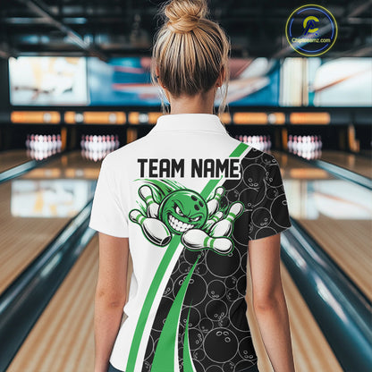 Custom Funny Green Bowling Ball Women Polo Team Shirt, Bowling Tournament Jersey IPHW12788