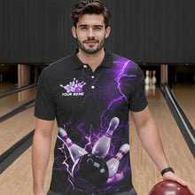 Load image into Gallery viewer, Custom Black And Purple Thunder Lightning Bowling Tournament Polo Shirts For Men IPHW8520