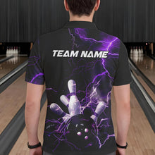 Load image into Gallery viewer, Custom Black And Purple Thunder Lightning Bowling Tournament Polo Shirts For Men IPHW8520