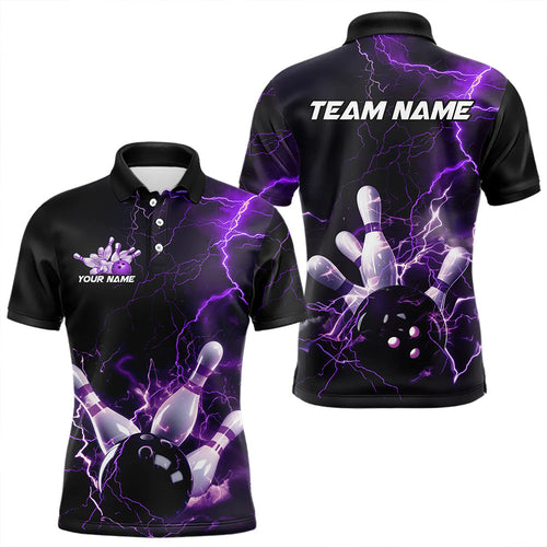Custom Black And Purple Thunder Lightning Bowling Tournament Polo Shirts For Men IPHW8520