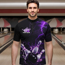 Load image into Gallery viewer, Custom Black And Purple Thunder Lightning Bowling Tournament Quarter-Zip Shirts For Men IPHW8520
