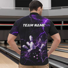 Load image into Gallery viewer, Custom Black And Purple Thunder Lightning Bowling Tournament Quarter-Zip Shirts For Men IPHW8520