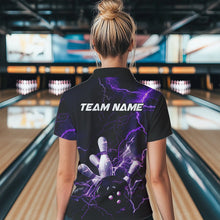 Load image into Gallery viewer, Custom Black And Purple Thunder Lightning Bowling Tournament Quarter-Zip Shirts For Women IPHW8520