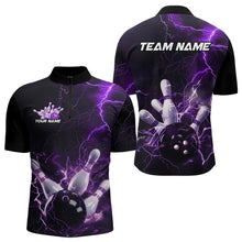 Load image into Gallery viewer, Custom Black And Purple Thunder Lightning Bowling Tournament Quarter-Zip Shirts For Men IPHW8520