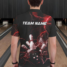 Load image into Gallery viewer, Custom Black And Red Thunder Lightning Bowling Tournament Polo Shirts For Men IPHW8521