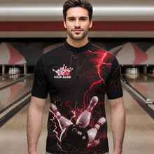 Load image into Gallery viewer, Custom Black And Red Thunder Lightning Bowling Tournament Quarter-Zip Shirts For Men IPHW8521