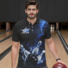 Load image into Gallery viewer, Custom Black And Blue Thunder Lightning Bowling Tournament Polo Shirts For Men IPHW8522