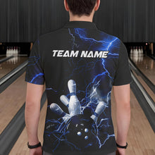 Load image into Gallery viewer, Custom Black And Blue Thunder Lightning Bowling Tournament Polo Shirts For Men IPHW8522
