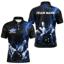 Load image into Gallery viewer, Custom Black And Blue Thunder Lightning Bowling Tournament Polo Shirts For Men IPHW8522
