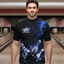 Load image into Gallery viewer, Custom Black And Blue Thunder Lightning Bowling Tournament Quarter-Zip Shirts For Men IPHW8522