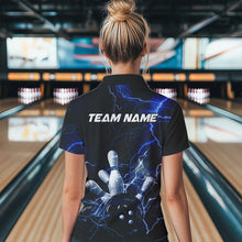 Load image into Gallery viewer, Custom Black And Blue Thunder Lightning Bowling Tournament Quarter-Zip Shirts For Women IPHW8522