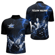 Load image into Gallery viewer, Custom Black And Blue Thunder Lightning Bowling Tournament Quarter-Zip Shirts For Men IPHW8522