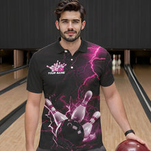 Load image into Gallery viewer, Custom Black And Pink Thunder Lightning Bowling Tournament Polo Shirts For Men IPHW8523