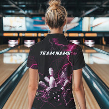 Load image into Gallery viewer, Custom Black And Pink Thunder Lightning Bowling Tournament Quarter-Zip Shirts For Women IPHW8523