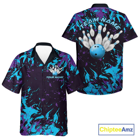 Custom Blue And Purple Camo Men And Women Bowling League Shirt, Bowlers Jerseys Tournament Outfit IPHW10618