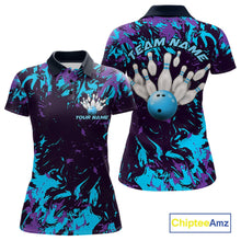 Load image into Gallery viewer, Custom Blue And Purple Camo Women Bowling League Shirt, Bowlers Jerseys Tournament Outfit IPHW10618