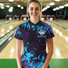 Load image into Gallery viewer, Custom Blue And Purple Camo Women Bowling League Shirt, Bowlers Jersey Tournament Outfit IPHW10618