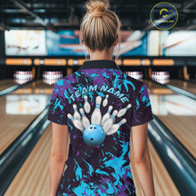 Load image into Gallery viewer, Custom Blue And Purple Camo Women Bowling League Shirt, Bowlers Jersey Tournament Outfit IPHW10618