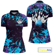Load image into Gallery viewer, Custom Blue And Purple Camo Women Bowling League Shirt, Bowlers Jersey Tournament Outfit IPHW10618