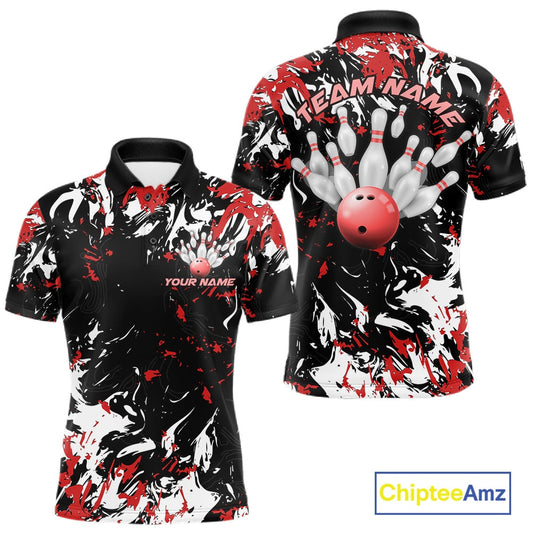 Custom Black, Red And White Camo Men Bowling League Shirt, Bowlers Jerseys Outfits IPHW10619