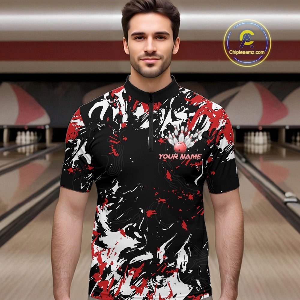Custom Black, Red And White Camo Men Bowling League Shirt, Bowlers Jerseys Outfits IPHW10619
