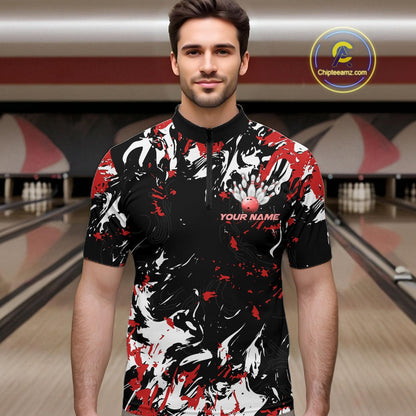 Custom Black, Red And White Camo Men Bowling League Shirt, Bowlers Jerseys Outfits IPHW10619