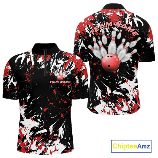 Custom Black, Red And White Camo Men Bowling League Shirt, Bowlers Jerseys Outfits IPHW10619
