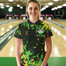 Load image into Gallery viewer, Custom Green And Yellow Camo Women Bowling League Shirt, Bowler Jersey Tournament Outfit IPHW10620