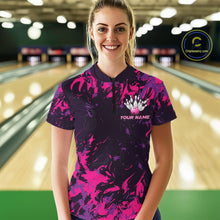 Load image into Gallery viewer, Custom Purple And Pink Camo Women Bowling League Shirt, Bowlers Jersey Tournament Outfit IPHW10621