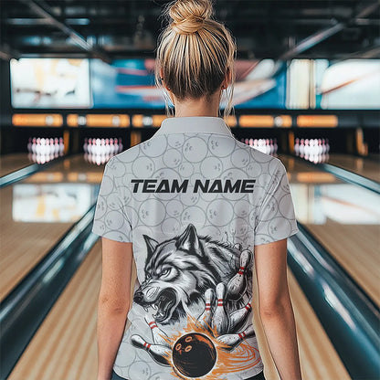 Custom Gray And Red Wolf Bowling Quarter-Zip Shirt For Women, Wolf Bowling Tournament Shirt IPHW8717