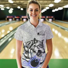 Load image into Gallery viewer, Custom Gray And Blue Wolf Bowling Polo Shirts For Women, Wolf Bowling Tournament Shirt IPHW8718