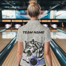 Load image into Gallery viewer, Custom Gray And Blue Wolf Bowling Polo Shirts For Women, Wolf Bowling Tournament Shirt IPHW8718
