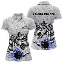 Load image into Gallery viewer, Custom Gray And Blue Wolf Bowling Polo Shirts For Women, Wolf Bowling Tournament Shirt IPHW8718
