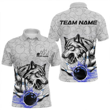 Load image into Gallery viewer, Custom Gray And Blue Wolf Bowling Polo Shirts For Men, Wolf Bowling Tournament Shirt IPHW8718